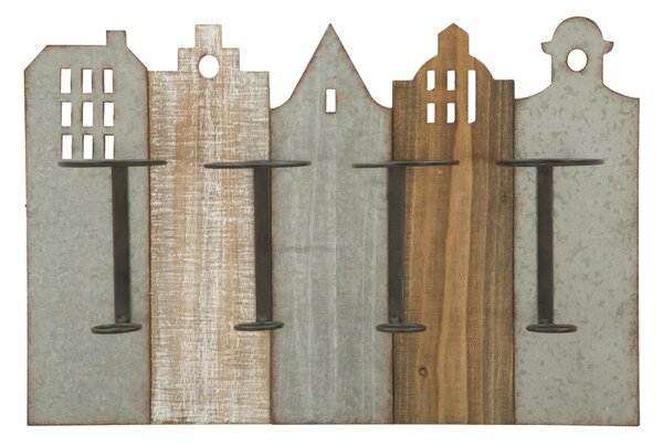 Porta Bottiglie da Muro City 60x12x40 cm in Ferro e MDF