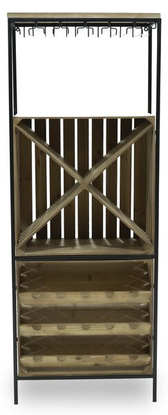 Cantinetta Portabottiglie 60x30x160 cm con Portabicchieri in Ferro e Legno Rex Nera