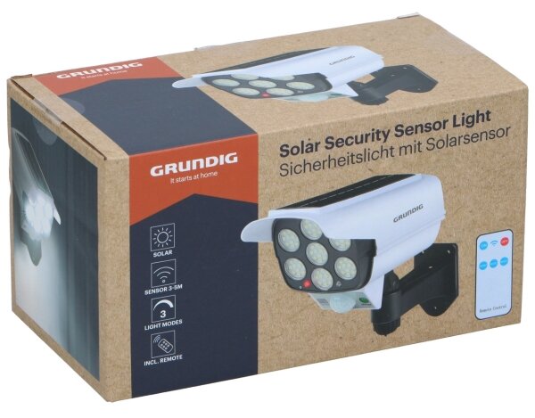Grundig - Finta telecamera di sicurezza solare con LED e sensore, 1,2V + telecomando