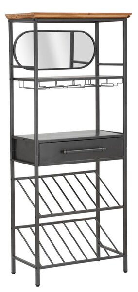 Mobile Porta Bottiglie Industry 68x37x165 cm in Ferro e Specchio e Legno di Abete Marrone