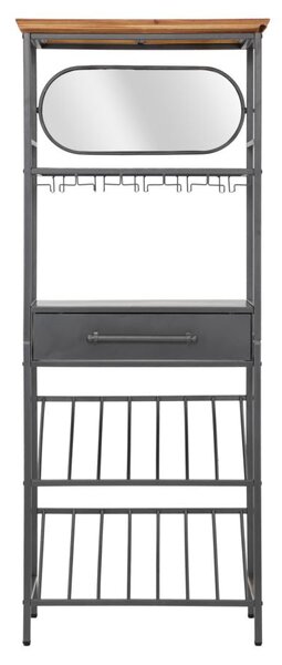 Mobile Porta Bottiglie Industry 68x37x165 cm in Ferro e Specchio e Legno di Abete Marrone