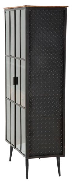 Mobile Iron School Porta Bottiglie 81x42x162,5 cm in Ferro e Legno di Abete Nero e Marrone