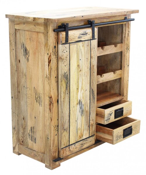 Mobile Cantinetta Portabottiglie 1 Anta 2 Ripiani e Cassetti 90x45x100 h cm in Legno