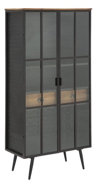 Mobile Iron School Porta Bottiglie 81x42x162,5 cm in Ferro e Legno di Abete Nero e Marrone