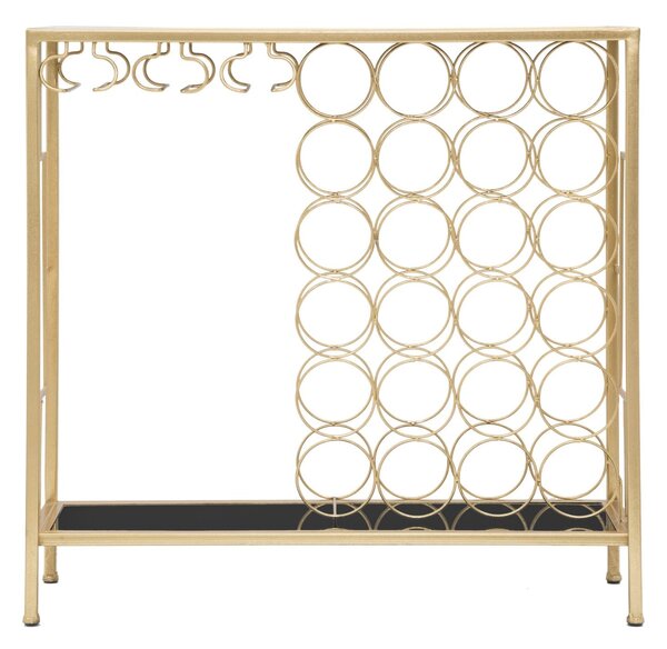 Console Porta Bottiglie Glam 76x30x75 cm in Ferro e Specchio Oro e Nero