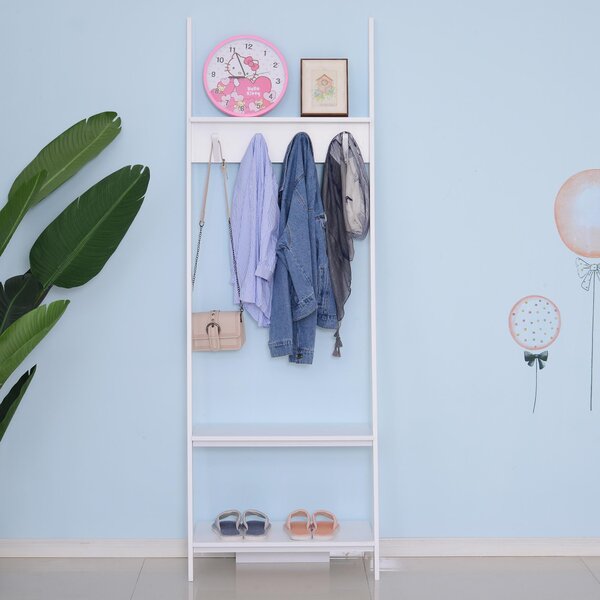 Appendiabiti da Ingresso a 3 Ripiani 4 Ganci in Legno Bianco 67x38.5x196 cm