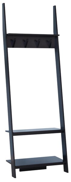 Appendiabiti da Ingresso a 3 Ripiani 4 Ganci in Legno Nero 67x38.5x196 cm