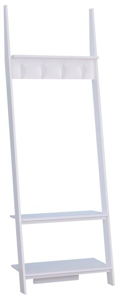 Appendiabiti da Ingresso a 3 Ripiani 4 Ganci in Legno Bianco 67x38.5x196 cm