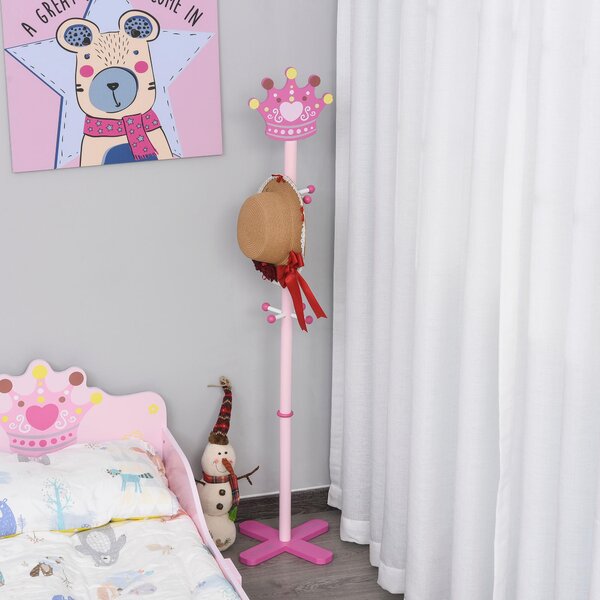 Appendiabiti da Terra per Bambini 35x35x142 cm in MDF e Legno Rosa
