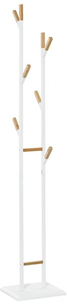 Appendiabiti da Terra 34x30x183 cm in Metallo Bianco e Bambù