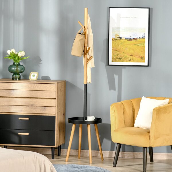 Appendiabiti da Terra 40x40x179 cm con Tavolino Nero e Legno