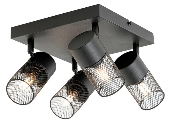 Faretto da soffitto industriale nero 4 luci orientabili - Jim