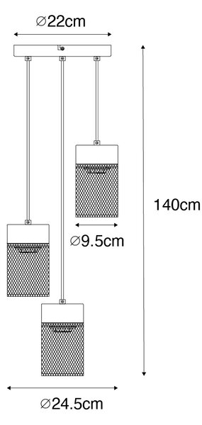 Lampada a sospensione industriale nera 3 luci - Jim