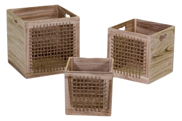 Set 3 Cassetti in Legno con Corda 33x33H33cm Carlo