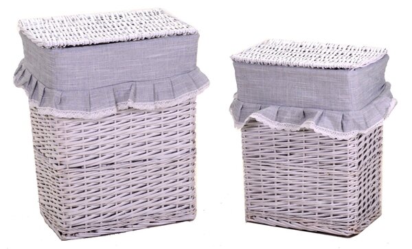 Set 2 Ceste in Vimini 45x34H56cm Pizzo e Volant Bianco