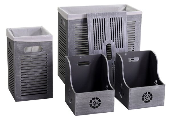 Set Cesta e 2 Portatutto in Legno 56x30H56cm Rachele Grigio