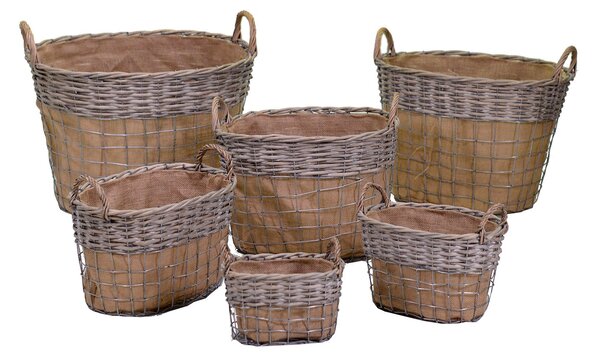 Set 6 Ceste in Vimini 54x42H38/53cm Arem Grigio