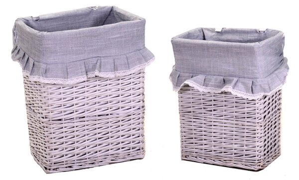 Set 2 Ceste in Vimini 45x34H56cm Pizzo e Volant Bianco