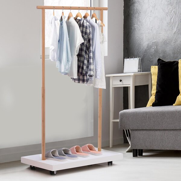 Stender Appendiabiti con Binario Porta Abiti e Ripiano Porta Borse Scarpe in Bambù 80x45x150 cm