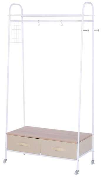 Stender Appendiabiti con 2 Cassetti in Metallo Bianco e Beige 99x47x185 cm