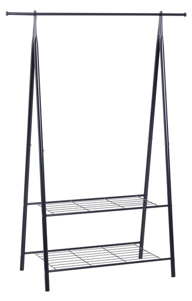 Stander Appendiabiti con 2 Ripiani Scarpiera in Acciaio Robusto Nero 100x46x148 cm