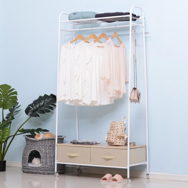 Stender Appendiabiti con 2 Cassetti in Metallo Bianco e Beige 99x47x185 cm