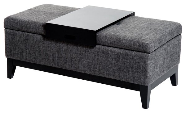 Cassapanca Imbottita con Vano Portaoggetti e Vassoio Grigio 107x50x44 cm
