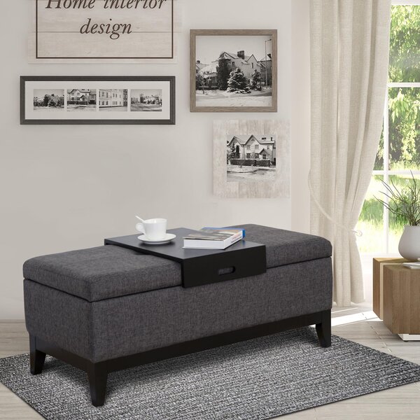 Cassapanca Imbottita con Vano Portaoggetti e Vassoio Grigio 107x50x44 cm
