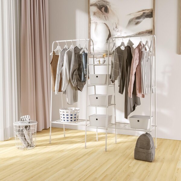 Stender Appendiabiti con Scaffale 176x47x177 cm in Metallo Bianco