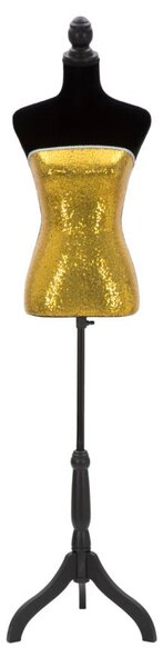 Manichino Palliettes Oro 37x23x165 cm in Legno e POLIFONE e MDF e Tessuto Oro e Nero