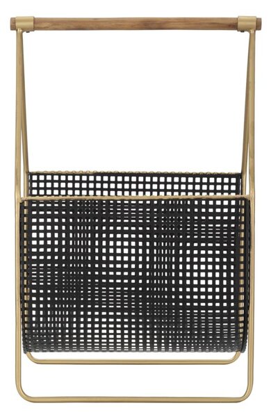 Porta Giornali Fashion 37x23x54,5 cm Legno di Abete e in Ferro Nero e Oro