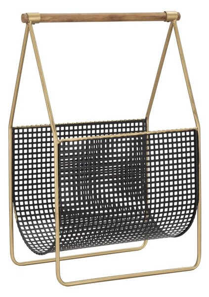 Porta Giornali Fashion 37x23x54,5 cm Legno di Abete e in Ferro Nero e Oro