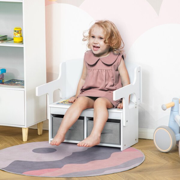 Cassapanca Banchetto Scuola per Bambini 2 in 1 60x43x57 cm con 2 Cassetti Bianca