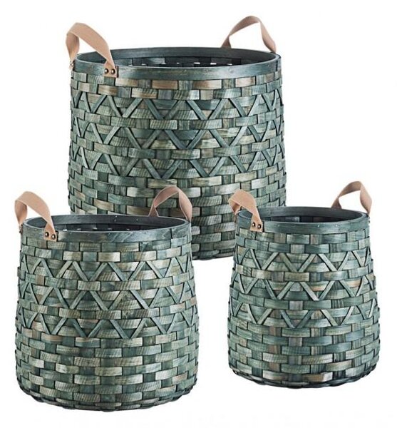 Set 3 Ceste 2 Maniglie Lisette Verde in Legno