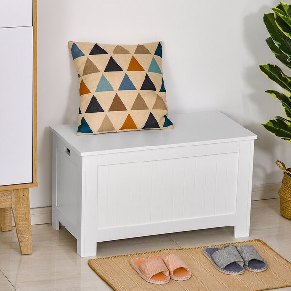 Baule Cassapanca Pouf Contenitore 81x40x46 cm in Legno e MDF Bianco