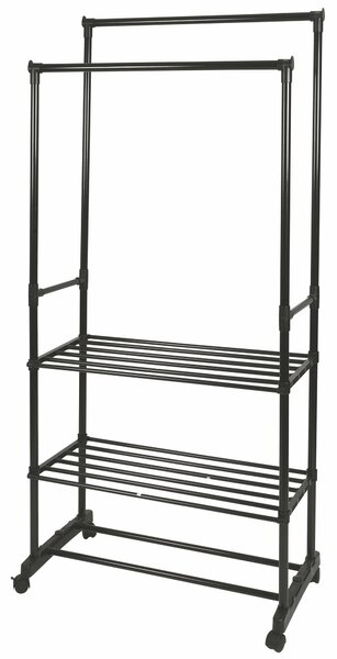 Stender Appendiabiti Doppio 77x34x160 cm in Metallo e Plastica Nero