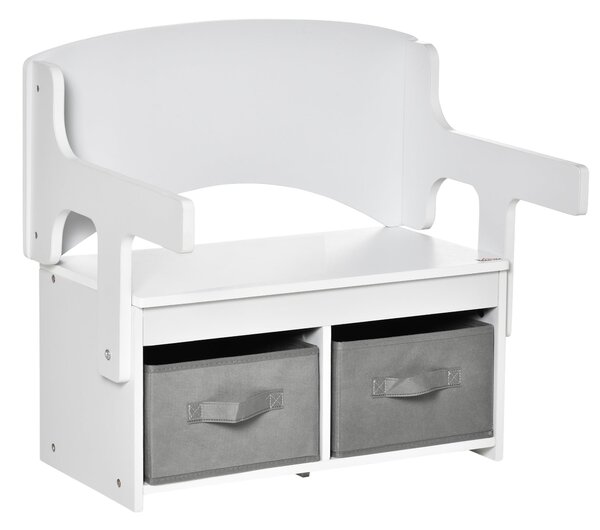 Cassapanca Banchetto Scuola per Bambini 2 in 1 60x43x57 cm con 2 Cassetti Bianca