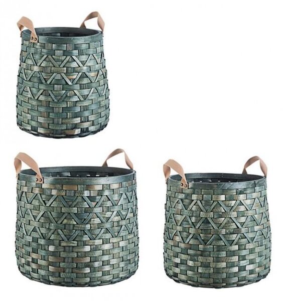 Set 3 Ceste 2 Maniglie Lisette Verde in Legno
