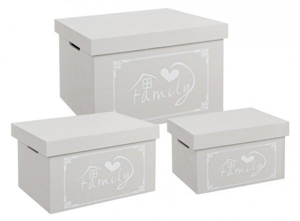Set 3 Scatole Lovers Rettangolari Grigio in Legno