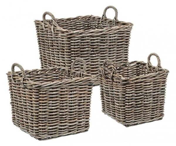 Set 3 Ceste 2 Maniglie Narra Quadrate in Fibre Naturali