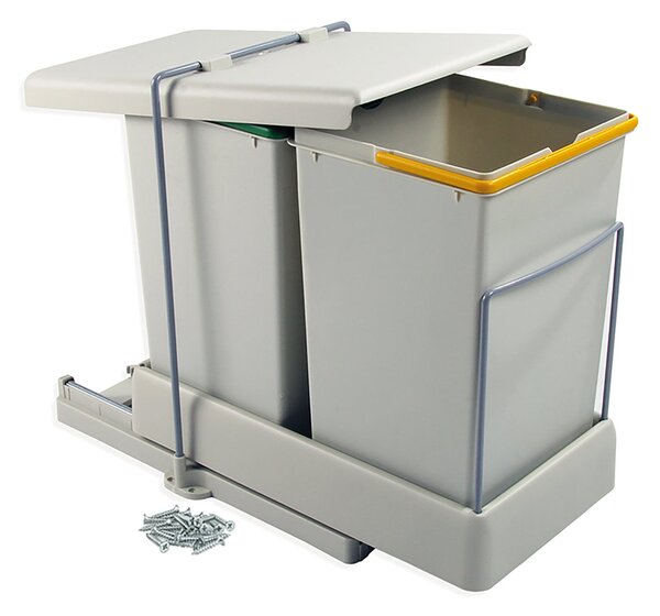 Pattumiera Differenziata 2 Contenitori per Mobili Cucina 14L Estrazione Automatica Emuca Grigia