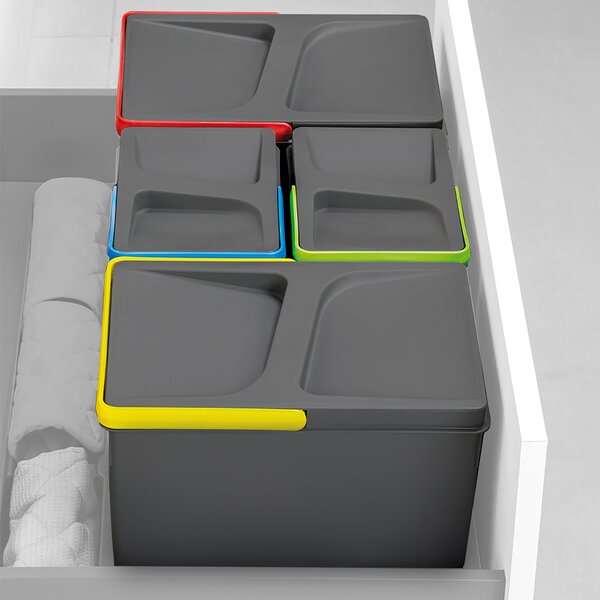 Pattumiera Differenziata 3 Contenitori per Cassettone 60x21,6 cm con Base Emuca Grigio Antracite