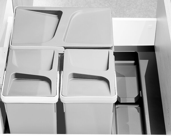 Base 3 Posti per Pattumiera Differenziata per Cassetti Cucina 90 cm in Plastica Emuca Grigio