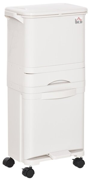 Pattumiera Differenziata 3 Contenitori 42x29x83 cm in Plastica Bianca