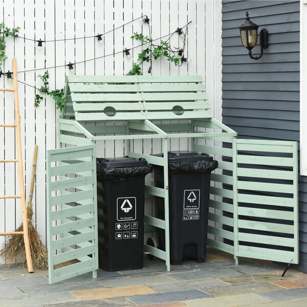 Copri Bidoni Spazzatura da Giardino 131x85x125 cm con Coperchio in Legno di Abete Verde Chiaro
