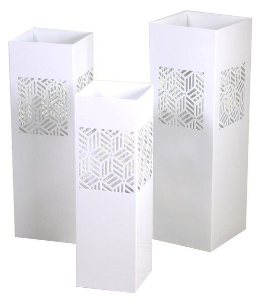 Set 3 Portaombrelli in Metallo 20x20H60cm Geometrie Bianco