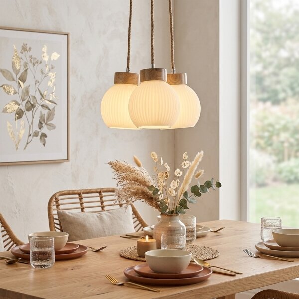 Lampadario sospeso con cavo LOOMIS 3xE27/15W/230V 83 cm beige/rovere