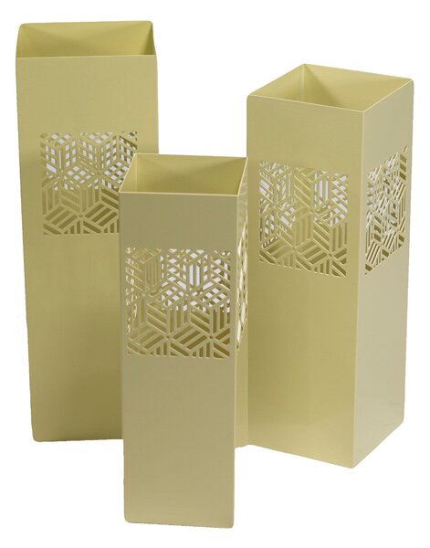 Set 3 Portaombrelli in Metallo 20x20H60cm Geometrie 2 Crema