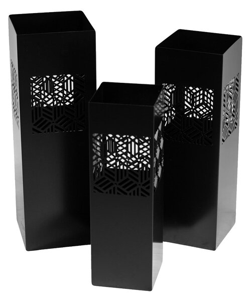 Set 3 Portaombrelli in Metallo 20x20H60cm Geometrie Nero