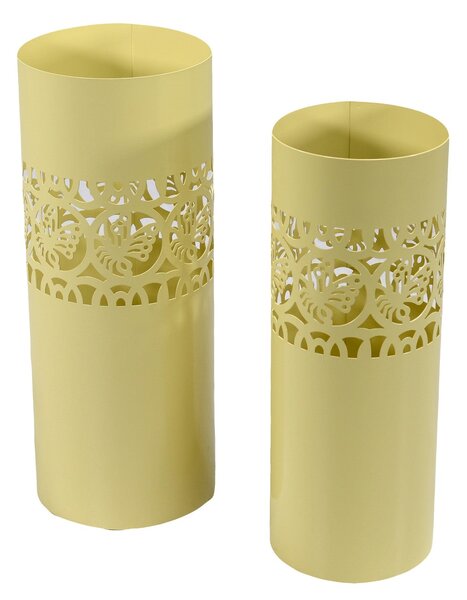 Set 2 Portaombrelli in Metallo ø24x24H60cm Farfalle e Cerchi Crema